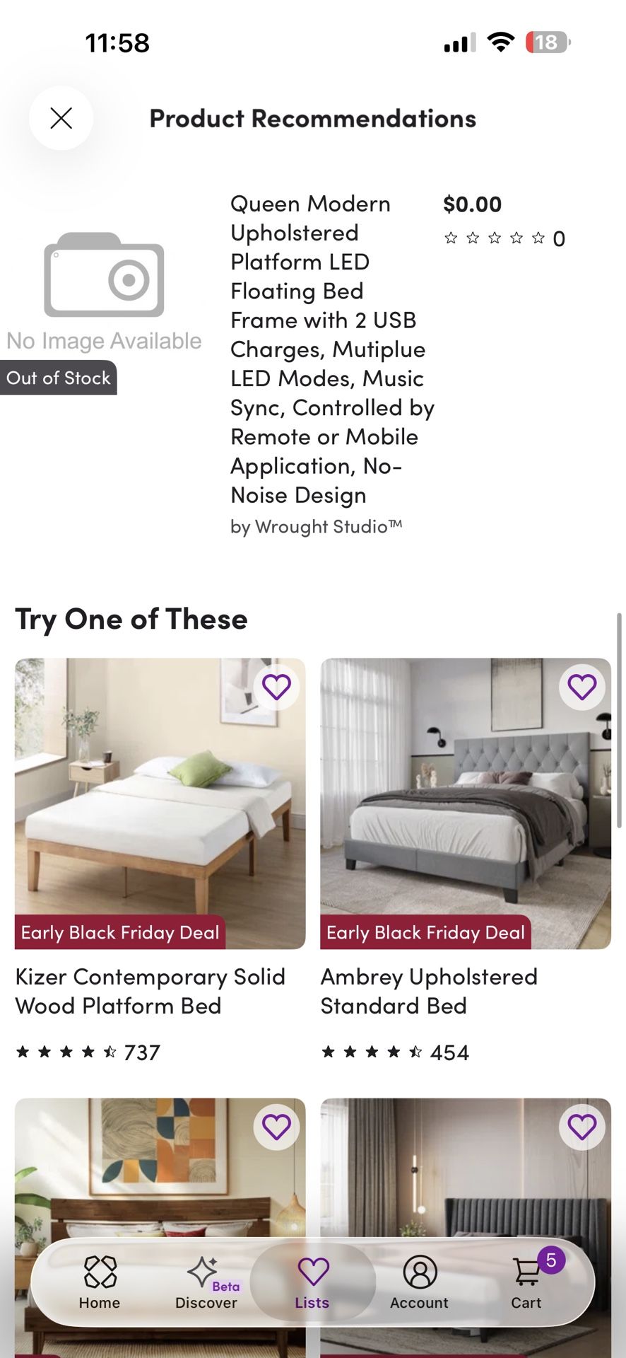 Queen Size LED light Bed Frame