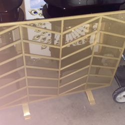 Gold Chevron Fireplace Screen – Modern Metal Spark Guard