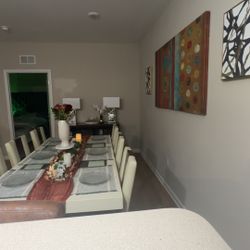 Extendable Dining Table Set – White/Wood, Includes 6 Chairs