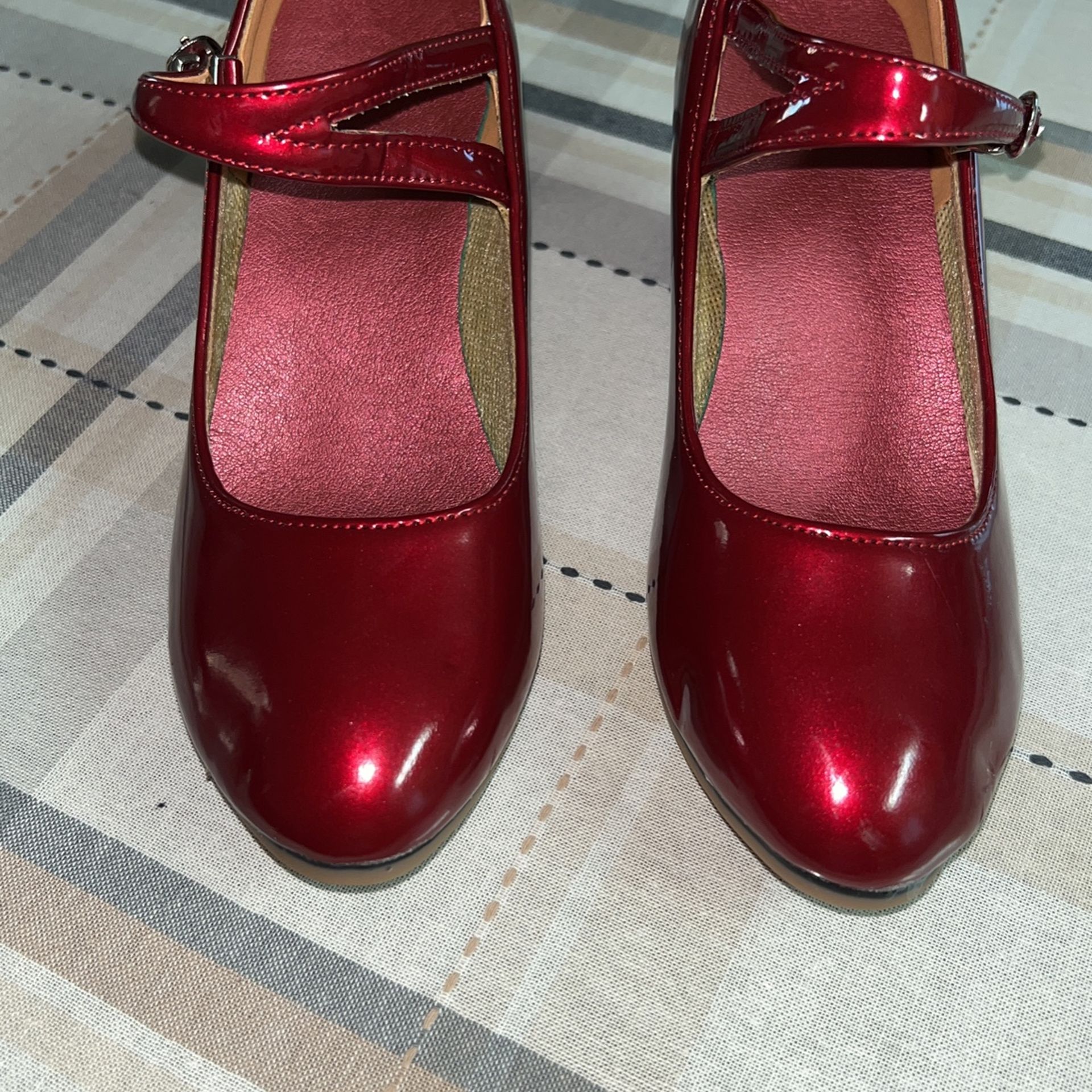 Women’s Ankle Strap Mid Block Heels Patent Leather Mary Jane Pump Dance Shoes 