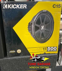 COMPLETE BASS SYSTEM 15" KICKER COMP POLK AUDIO 15 SINGLE BOX AND AMP KIT