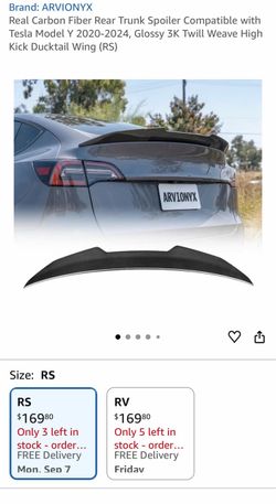 Real Carbon Fiber Rear Trunk Spoiler Compatible with Tesla Model Y 2020-2024, Glossy 3K Twill Weave High Kick Ducktail Wing (RS)