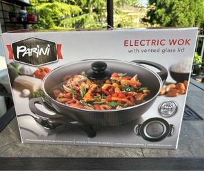 Parini Electric Wok with Vented Glass Lid