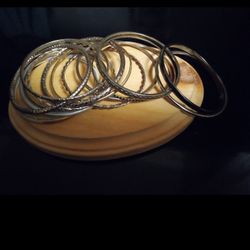 (14) SILVER BANGLE BRACELETS--GREAT CONDITION 