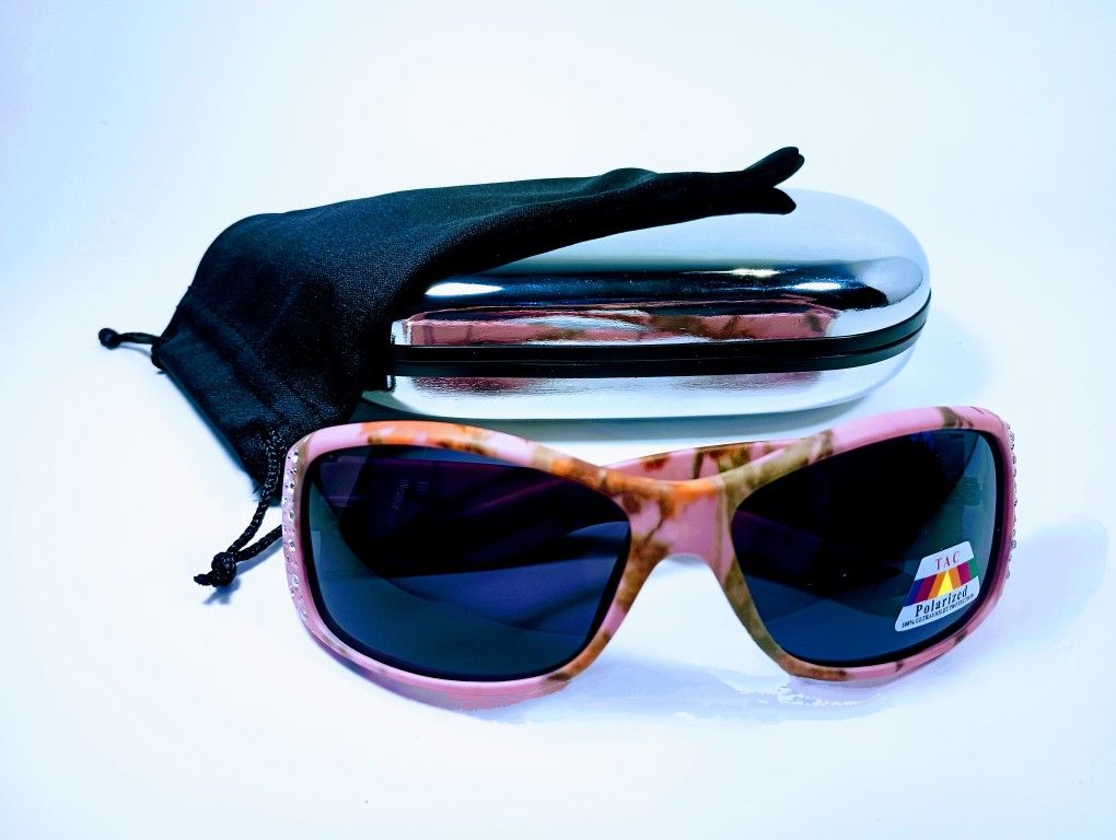 Lady's Pink Camo Sunglasses With Rhinestones