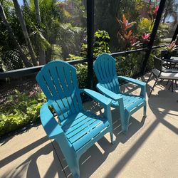 Lounge Adirondack polyurethane chairs. Fair condition and turquoise color.