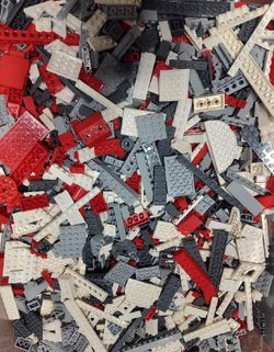 LEGO 5 lb Cleaned Lot of Technic & System: Black, Red,Grey & White Structrual Parts