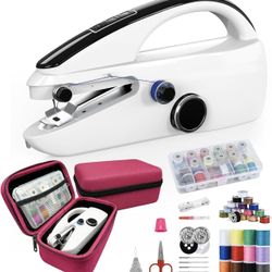 New-Handheld Sewing Machine Heavy Duty, with Blue Leather Storage Case and 110-Piece Sewing Kit, Mini Portable, Ideal for Adults & Beginners, Complete