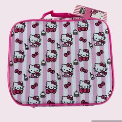 Sanrio Hello Kitty Lunch BOX  Lunch Bag Snack Tote Girls Insulated Pink Stripes