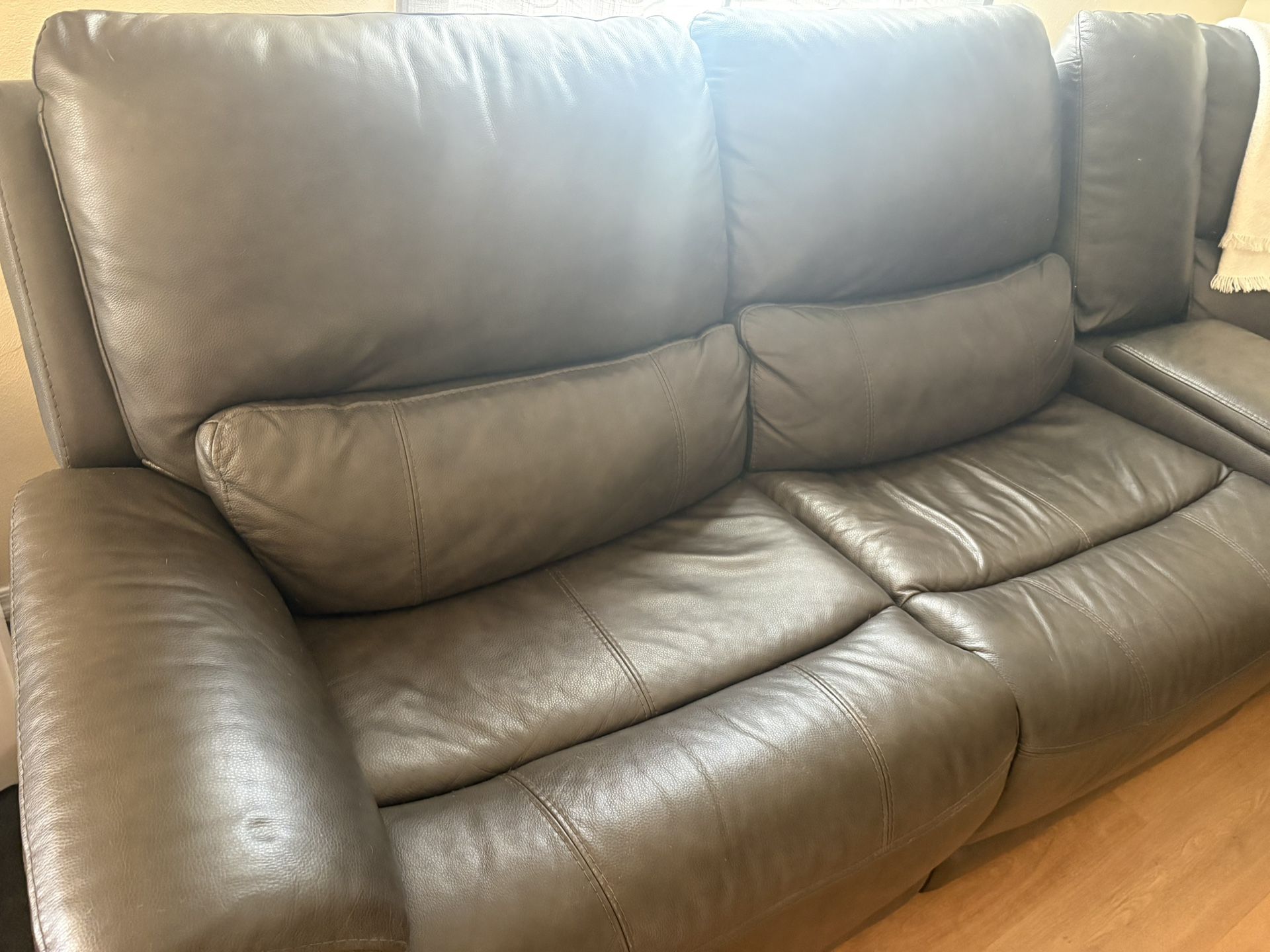 Grey L Shaped Reclining Couch with Center Console