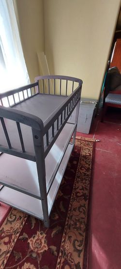 Solid oak rustic blue baby crib and changing table both for $150