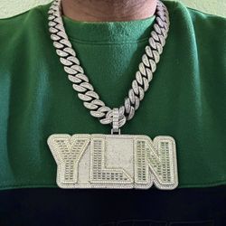 Silver Iced Out CZ YLN Pendant