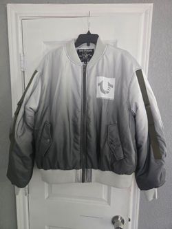 Large True Religion The Mansion gray and black gradient bomber jacket
