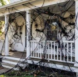 1100 Sqft Black Super Stretch Cobwebs With 60 Orange Fake Spiders 10.56 Oz Halloween Spider Web Decoration, DIY Spooky Spider Cotton Webbing For Yard 
