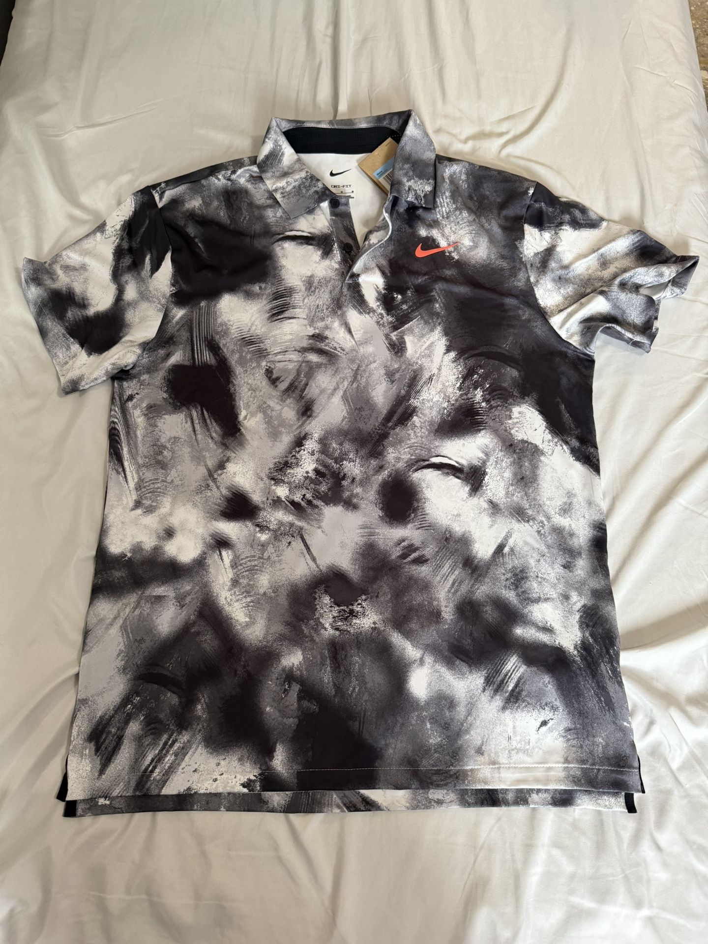 Nike Dri-Fit Tour Golf Polo White Black Grey Men's FD5935-010 Size M