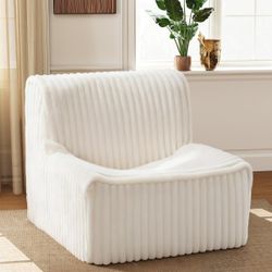 Like New- Comfy Large Armless Lazy Sofa Chair -Cream-Colored Thick Soft Faux Fur