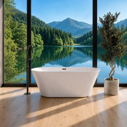 55", 59", 63" Brand New Acrylic Double Slipper Freestanding Soaking Bathtub in Glossy white