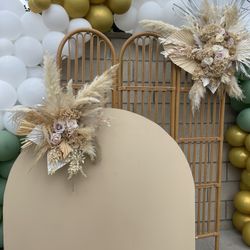 Boho Back Drop Rattan Wood Arch Chaira Dry Floral Pampas 