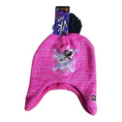 Girls Disney Descendents 3 Hat with Poof Ball, Pink, Fleece Lining, Glitter