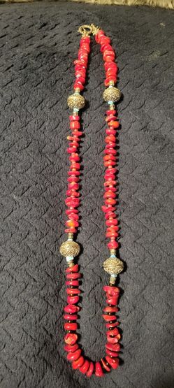 GORGEOUS BLOOD CORAL 30in NECKLACE VERY OLD IVE HAD THIS FOR OVER 45 YEARS