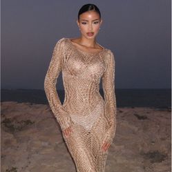 Fashion Nova Crochet Gold Dress