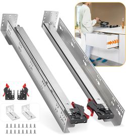 Soft Close Bottom Mount Drawer Slides 15 Inch Rails with Rear mounting Bracket Locking Devices Screws for Face Frame Or Frameless Application（15 inch,