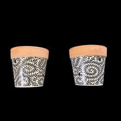 Set Of 2 Black And White Ceramic Containers, 5.35” X 5.35” X 5” 
