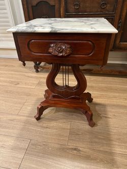 Antique Marble Top Side Table with Lyre Base