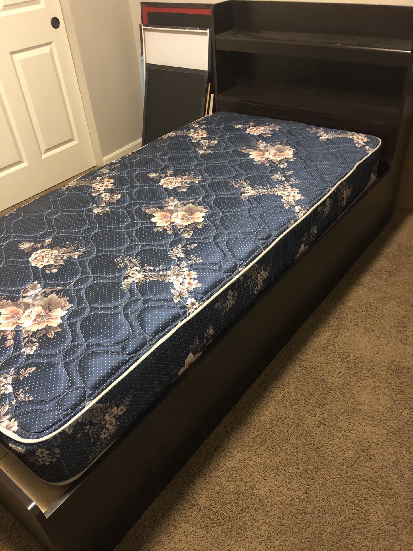 Twin bed w drawers, headboard and mattress