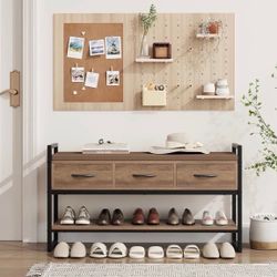 Shoe Bench With Cushion & Fabric Drawers HOS-MW-054 (We Have Multiple Available - Price Is Per)