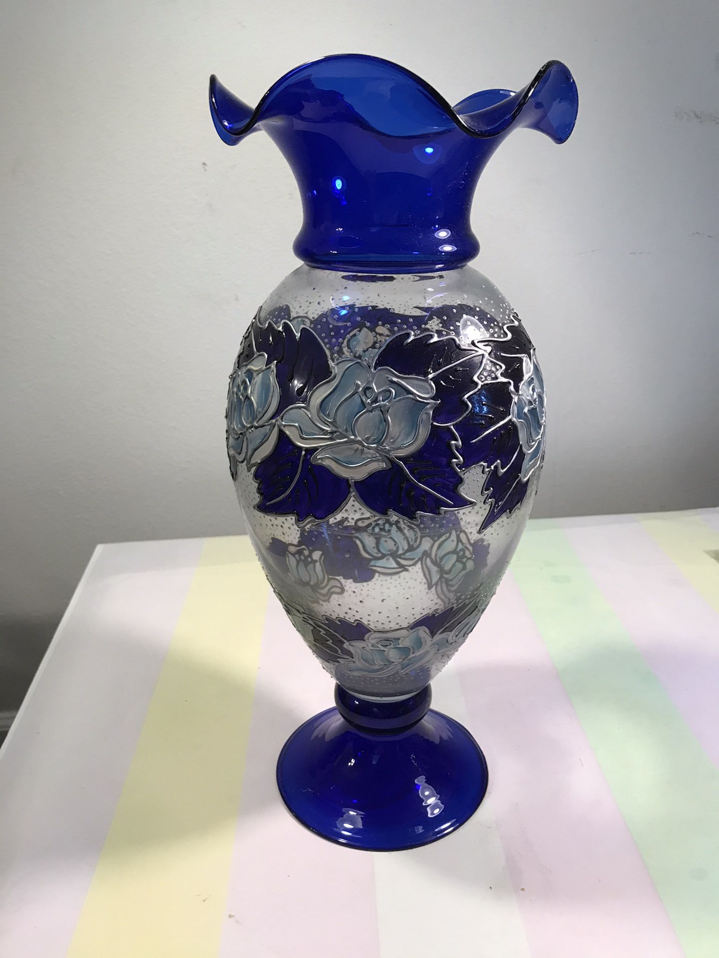 Large blue glass vase