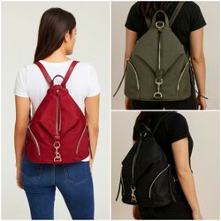 Vegan  Backpack With Zipper Pockets On Both Sides Women Purse Black