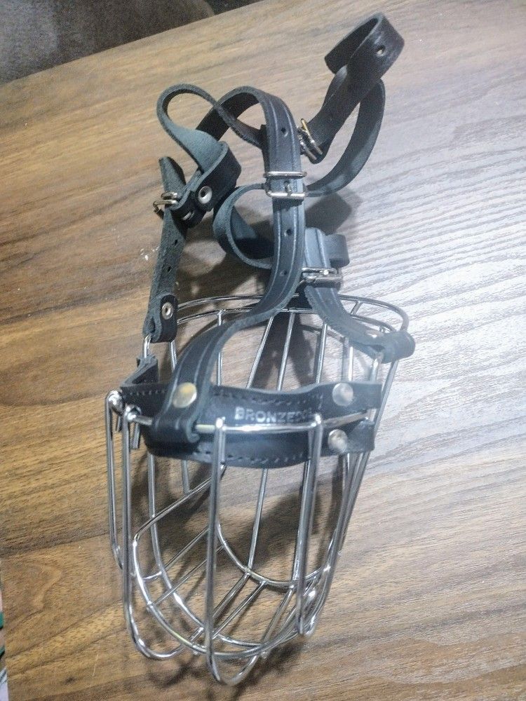 BronzeDog Metal And Leather Cage Basket Muzzle