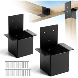 4 Pcs Pergola Brackets for Wood Post, Heavy Duty  Brackets, Pergola Wall Mount Bracket Kit with Screws Black Deck Railing B