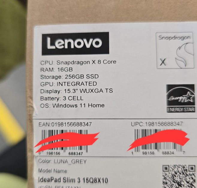 Lenovo-IdeaPad Slim 3x- Copilot+ PC-15.3"2k Touchscreen Laptop Qualcomm Snapdragon X-16GB Memory -256GB SSD- Luna Grey Brand New Sealed