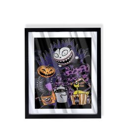 The Nightmare before Christmas scary teddy art on black frame