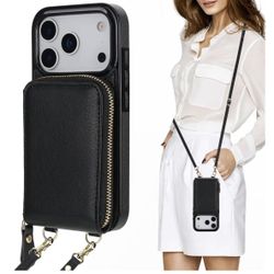 Crossbody Wallet Case for iPhone 17 Pro, Zipper Pocket Case with Card Holder
