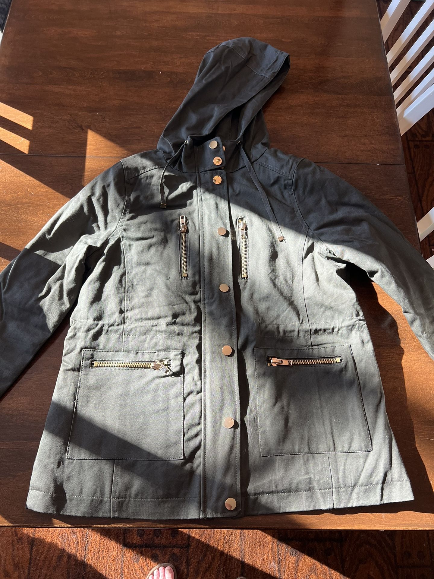 Olive Green Zip Up Hooded Jacket