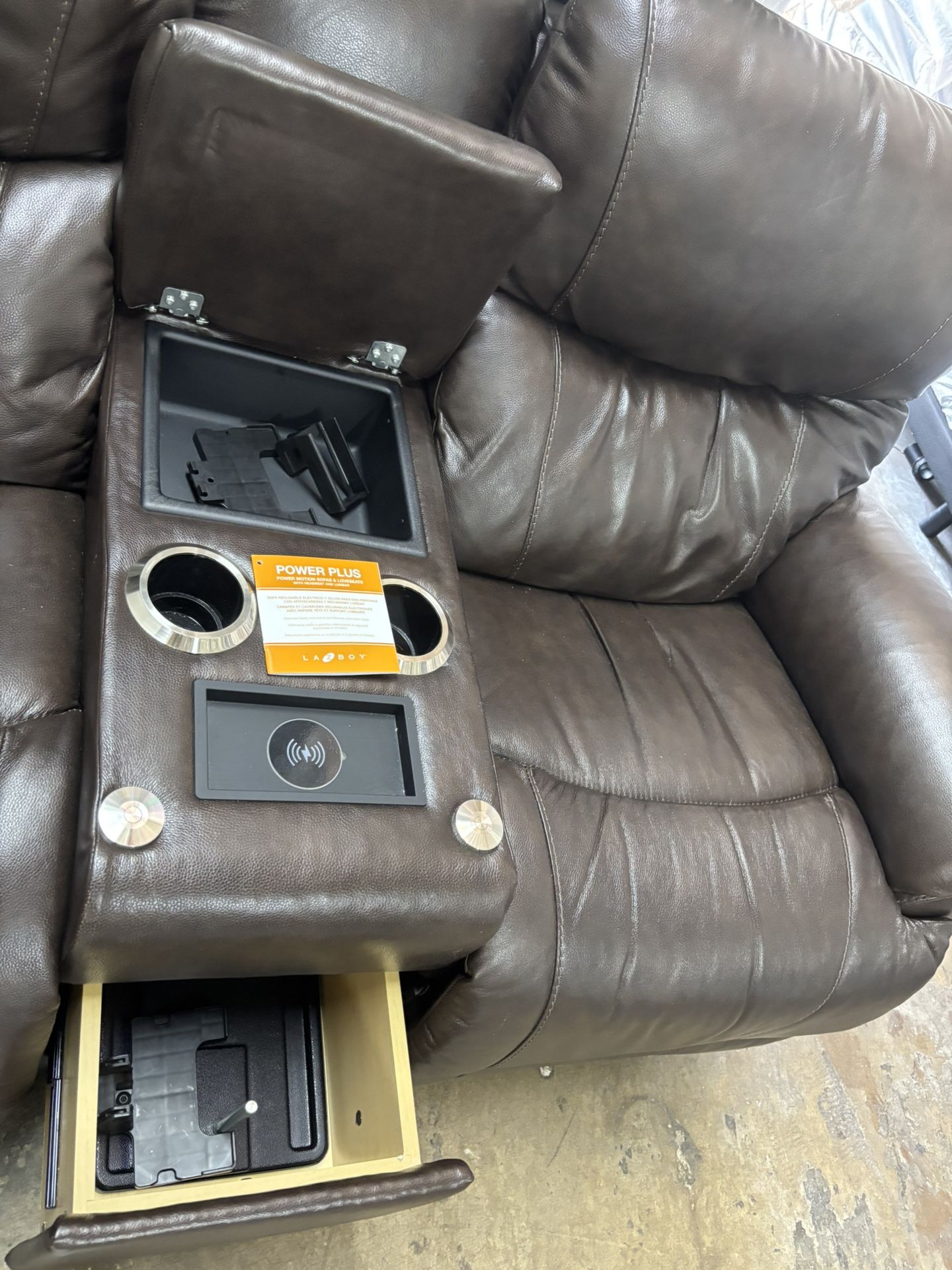 Lazy Boy Loveseat Console Leather With Lumbar