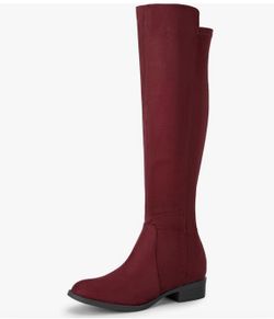 Perphy Round Toe Side Zip Chunky Heels Knee High Boots for Women