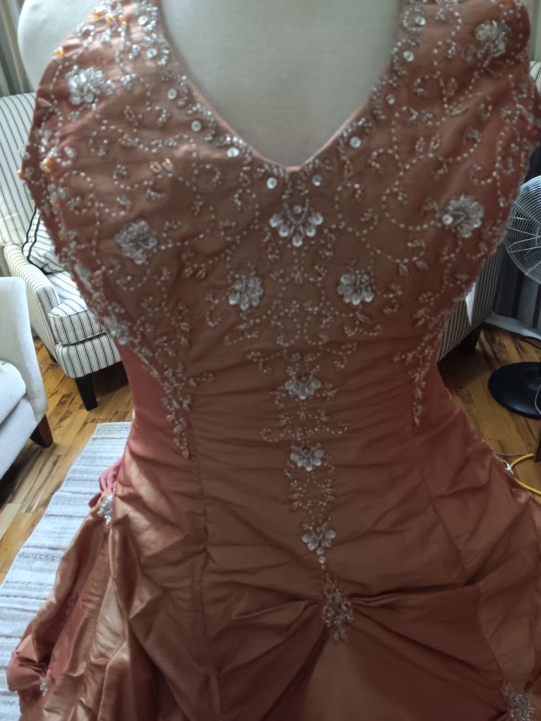 two-tone orange quinceañera dress