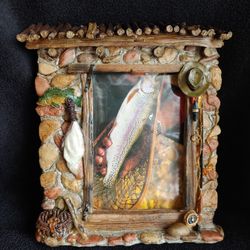 Fisherman Hunter Photo Frame River's Edge Nature Farmhouse Wall Rustic Picture Sportsman Fish Outdoor Decor