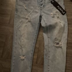black tag purple jeans