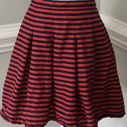 Fully Lined Cotton Pleated Skirt In Navy And Red Solid Stripes With Hidden Pockets By Jcrew (size 2)