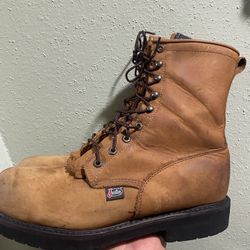 Justin Vintage Men's Brown Lace Up Boots Brown  Round Steel Toe Sz 11.5 