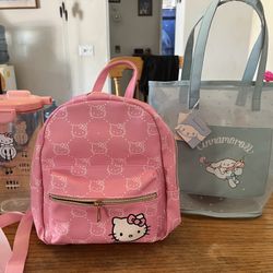 Hello Kitty Sanrio 3 Piece Bundle Backpack, Tote & Drink Pitcher
