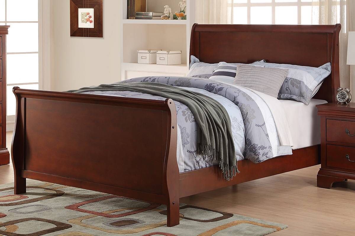 Cherry Twin size Sleigh bed Frame @Elegant Furniture