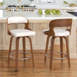 Ivory/Faux leather 26-in H Counter height Upholstered Swivel Wood Bar Stool 3 -Pack