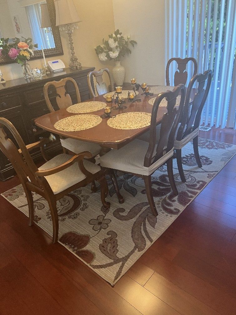 Dining Table Set 8 Chairs With Leaf Extension 
