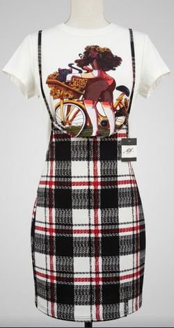 Vendo $20 Plaid Suspender Skirt and Graphic Tee Set